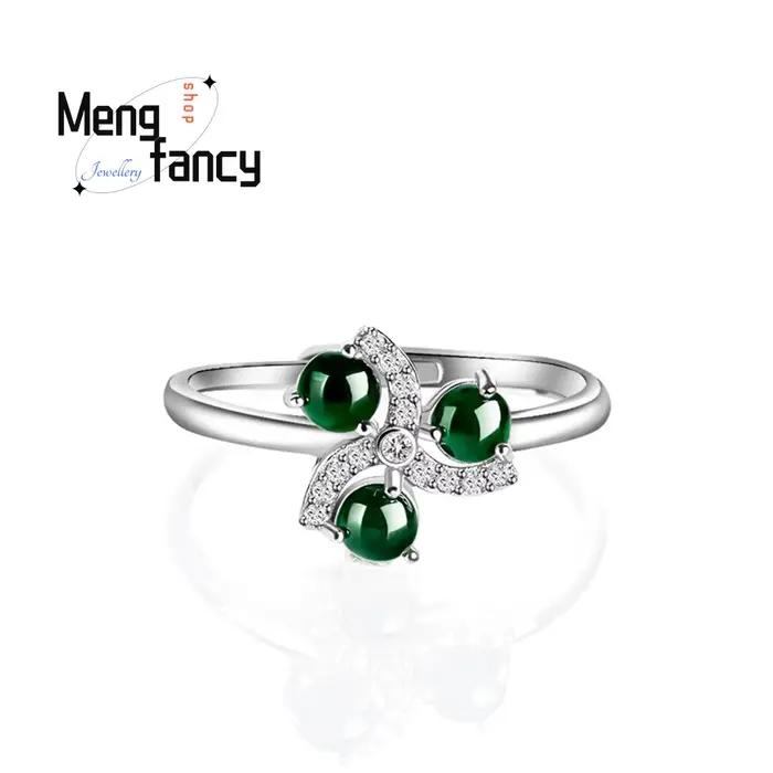 Bague en jadéite naturelle S925, incrustation d'argent, réglable, de haute qualité, exquise, élégant