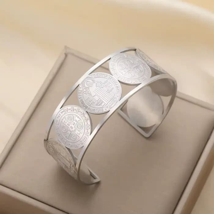 Dawapara – bracelet Saint benoît pour hommes et femmes, manchette, Protection religieuse chrétienne,
