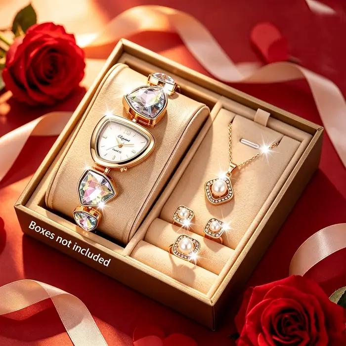Ensemble de bijoux élégants pour femmes, 5 pièces, montre, bracelet en diamant, collier de perles, b