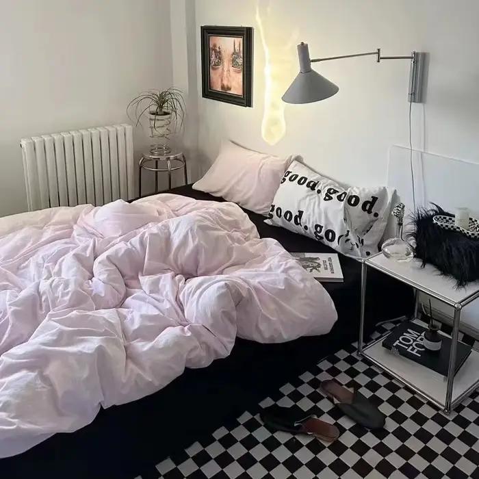 INS-Parure de Lit Rose Solide pour Fille et Garçon, Drap pio, Taie d'Oreiller, illant de Lit, Textil