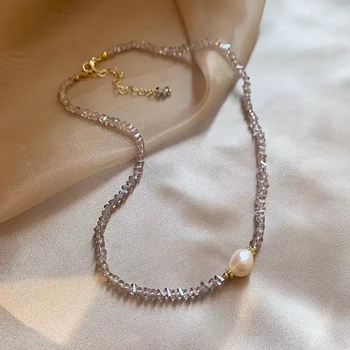 Collier de perles d'eau douce élégantes pour femmes, bijoux féminins remplis d'or 14 carats, perle e
