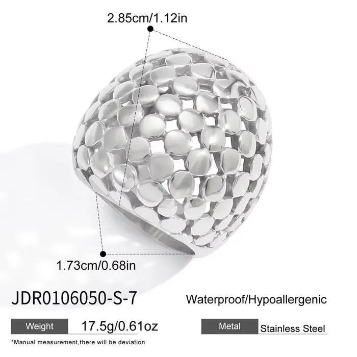 Bague creuse en maille d'acier inoxydable Ars pour femme, plaquée or 18 carats, large, minimaliste, 