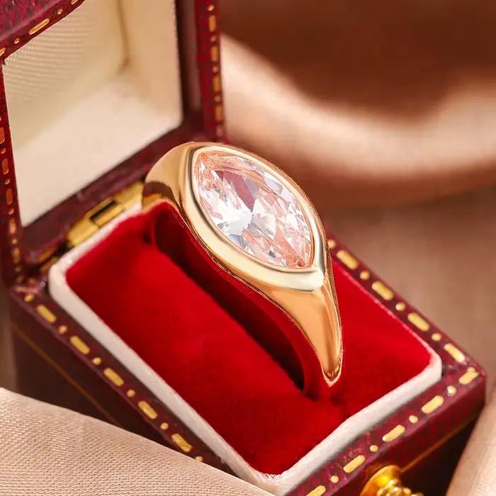 Nouvelle bague en moissanite et zircon marquise or champagne étincelant 2026 pour femme, cadeau élég