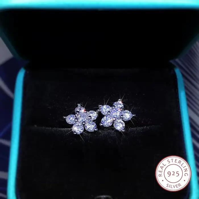 925 boucles d'oreilles en argent Sterling mode plein diamant fleur de prunier boucles d'oreilles per