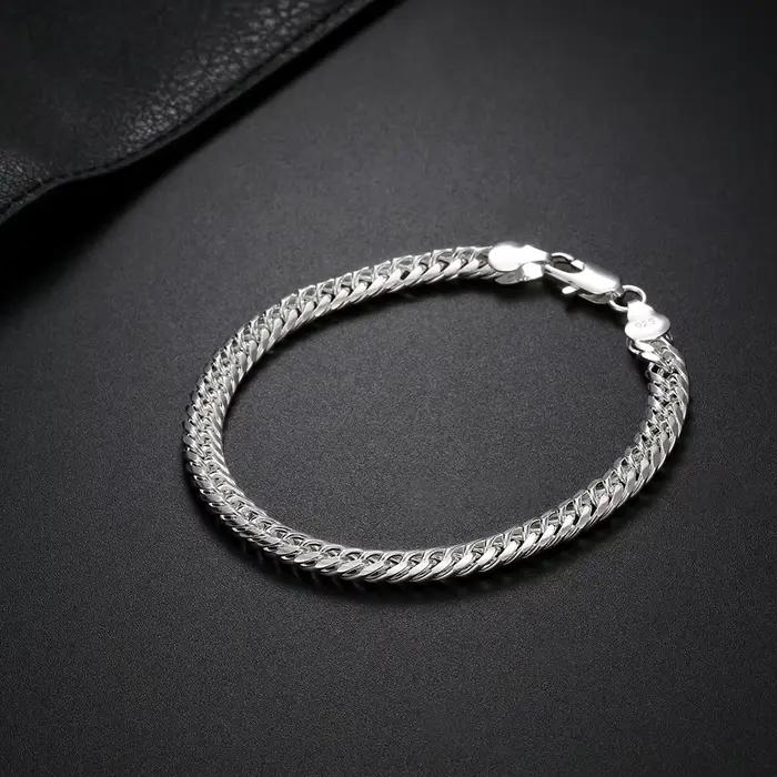 Bracelets en argent sterling 925 avec chaîne géométrique en or 18 carats de 6 mm pour femmes et homm