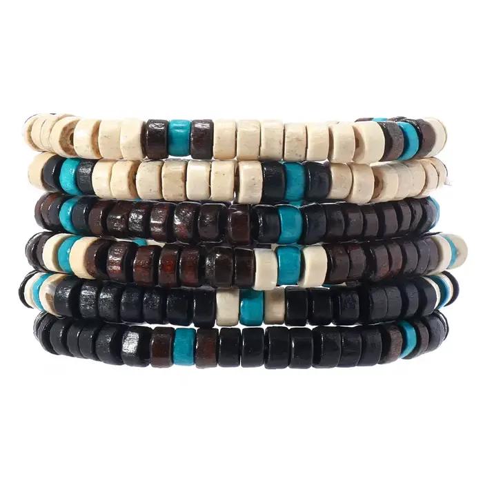Ensemble de bracelets en perles de bois pour hommes, nouveau bracelet ethnique, simple, solide, docu