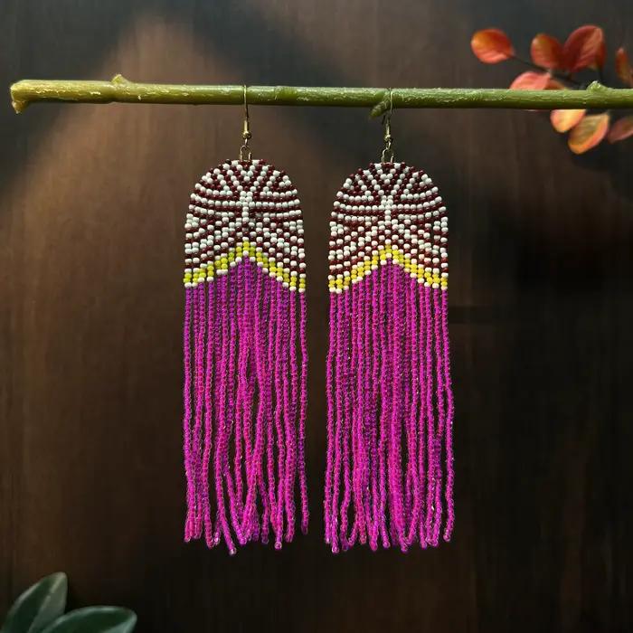 Boucles d'oreilles pendantes pour femmes Inspiration Design, perles de rocaille avec longues franges