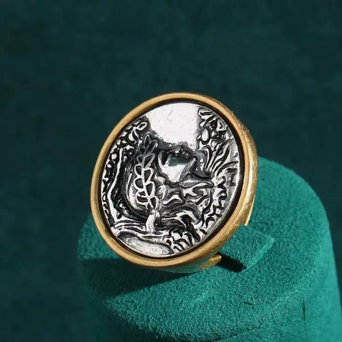 Bague de fiançailles avec pièce de monnaie Antique pour femme, Portrait de beauté Vintage, accessoir