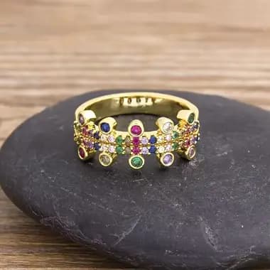 Nidin nouveau géométrique luxe Boho arc-en-ciel cuivre cubique zircone anneau pour les femmes charme