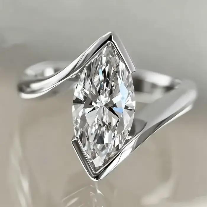 Huitan – bague en forme de marquise pour femmes, couleur argent/or, incrustée de CZ brillant, access