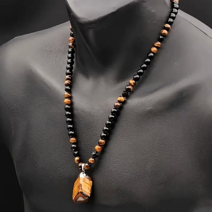 Collier en pierres œil de tigre, collier personnalisé à pendentif irrégulier en perles, couleur noir