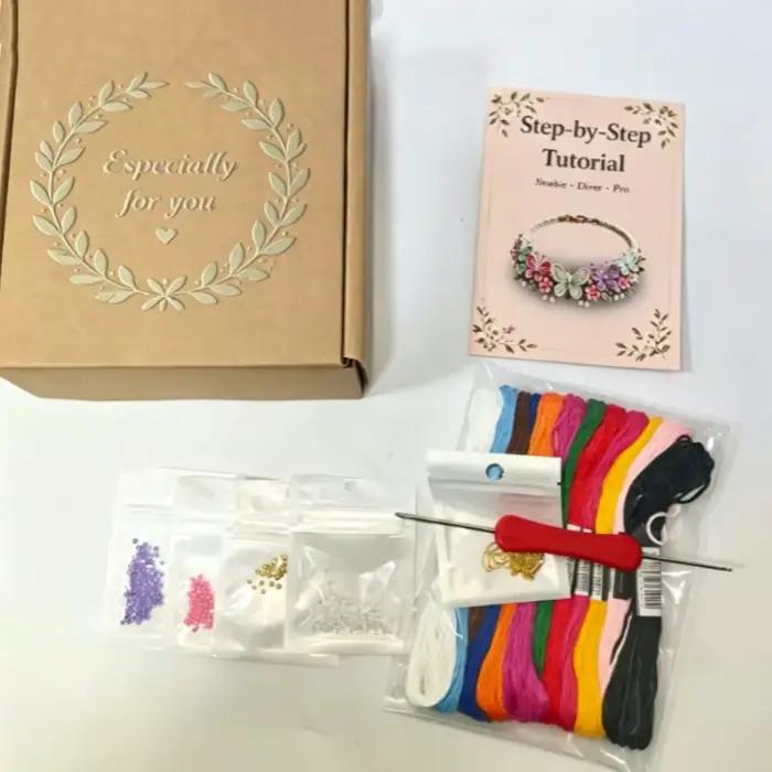 Kit de bricolage pour bracelet tissé à la main de style botanique, outils de crochet complets, tutor
