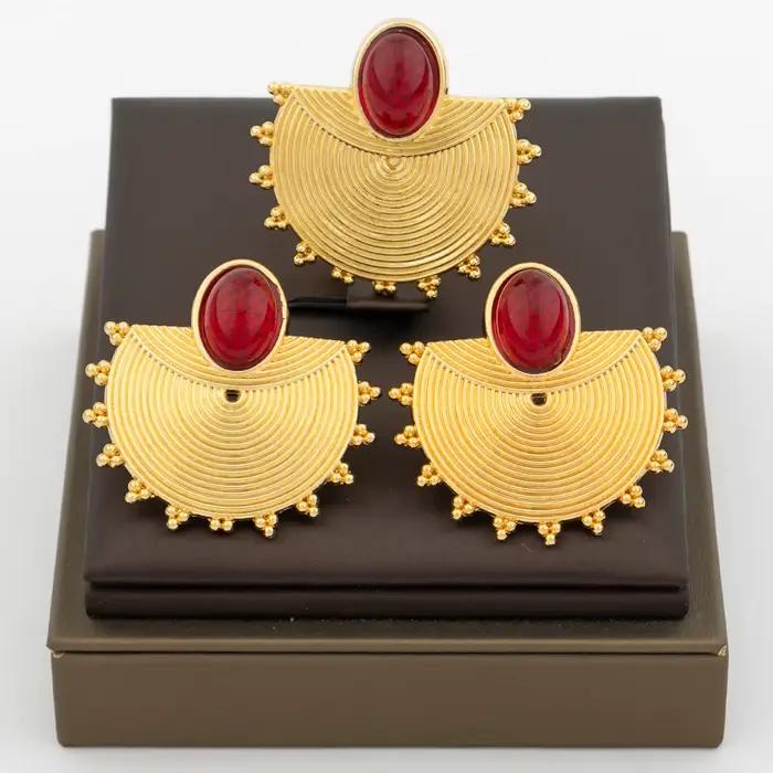 Ensemble de bijoux pour femmes, boucles d'oreilles et bague en or 18 carats, zircon coloré, 2 pièces
