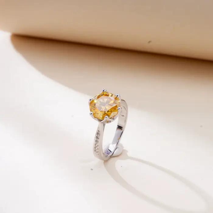 Bague Moissanite jaune or 3 carats 9mm pour femmes, bijoux en argent Sterling 925, cadeau pour la co