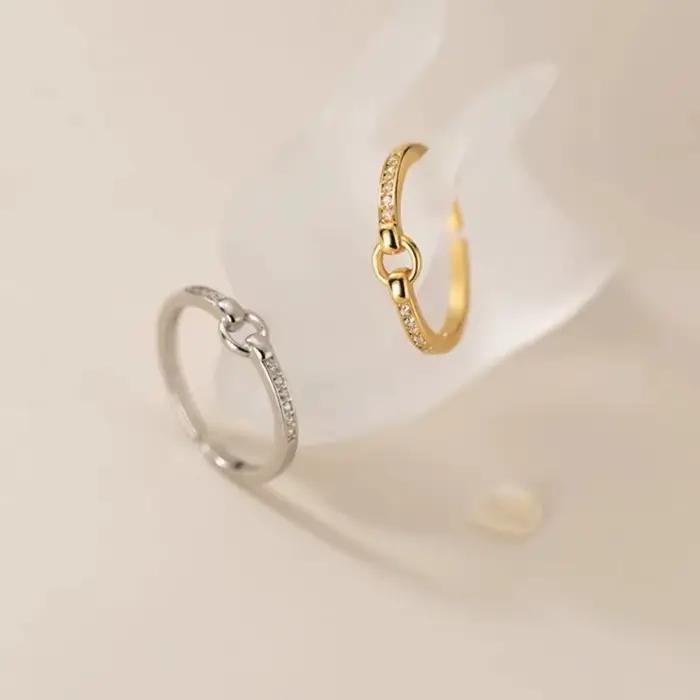Bague géométrique ronde en argent plaqué, style coréen, pour femme, tendance, ouverte, sertie de dia