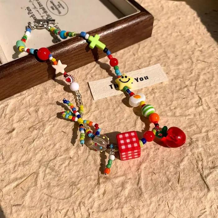 Dopamine couleur arc perle pomme étoile collier fille doux Bracelet conception clavicule chaîne conc