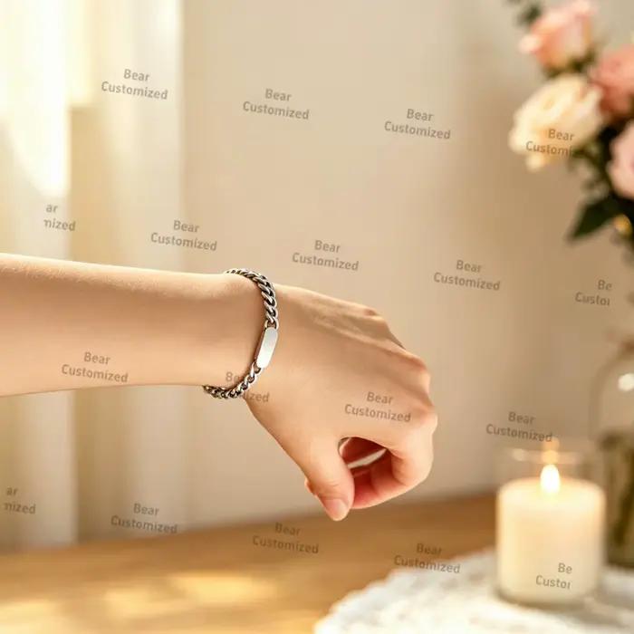 Bracelets de couple personnalisés avec nom gravé, en acier inoxydable plaqué or, chaîne épaisse pour