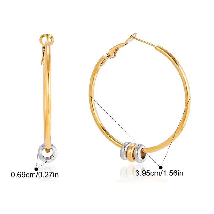 Boucles d'oreilles créoles bicolores pour femme avec perle pendante, couleur or et argent, grandes b