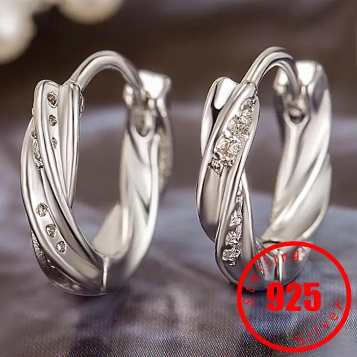Boucles d'oreilles en argent sterling 925 pour femmes, serties de Zircon, beau design unique, bijoux