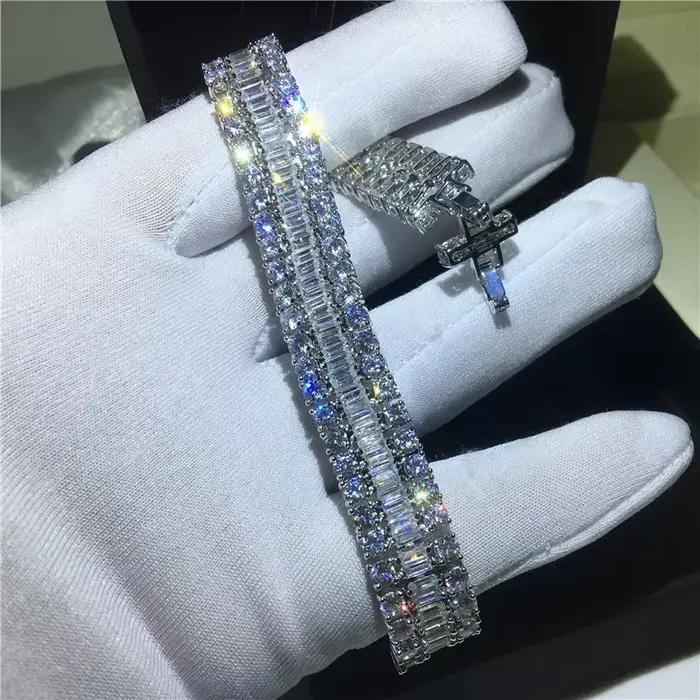 Bracelet de Tennis fait à la main pour amoureux, diamant de laboratoire rempli d'or blanc, Bracelets