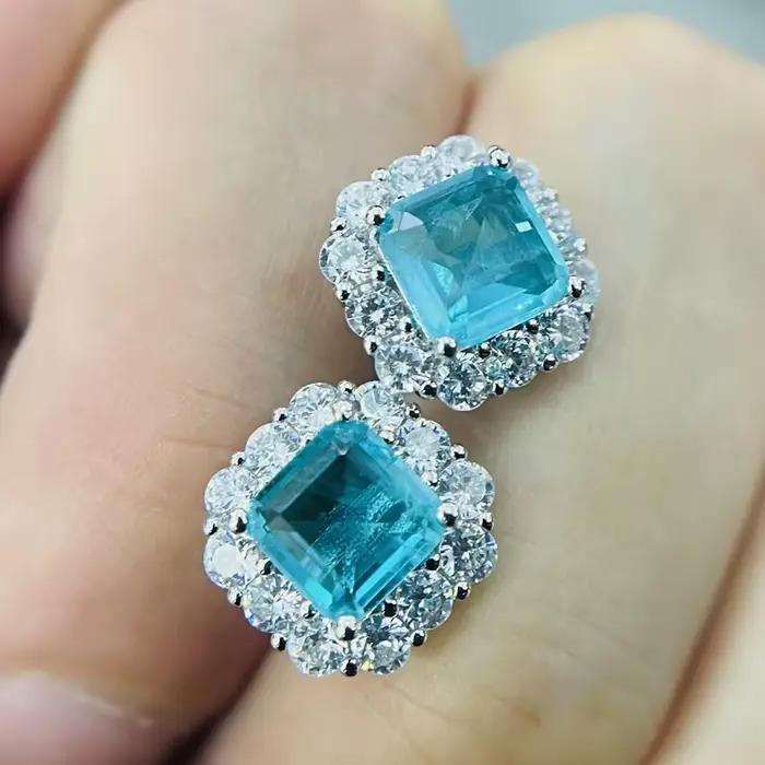 Boucles d'oreilles carrées en argent Sterling 925 pour femmes, 12x12mm, élégantes, Paraiba, Tourmali