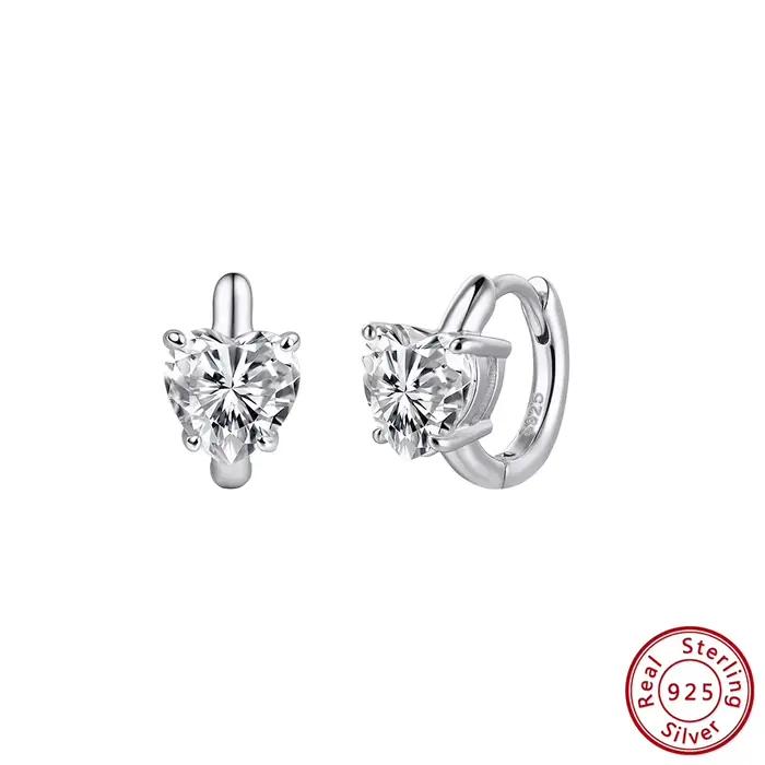 ORSA JEWELS Boucles d'oreilles créoles en argent 925 avec moissanite brillante couleur D, motif cœur