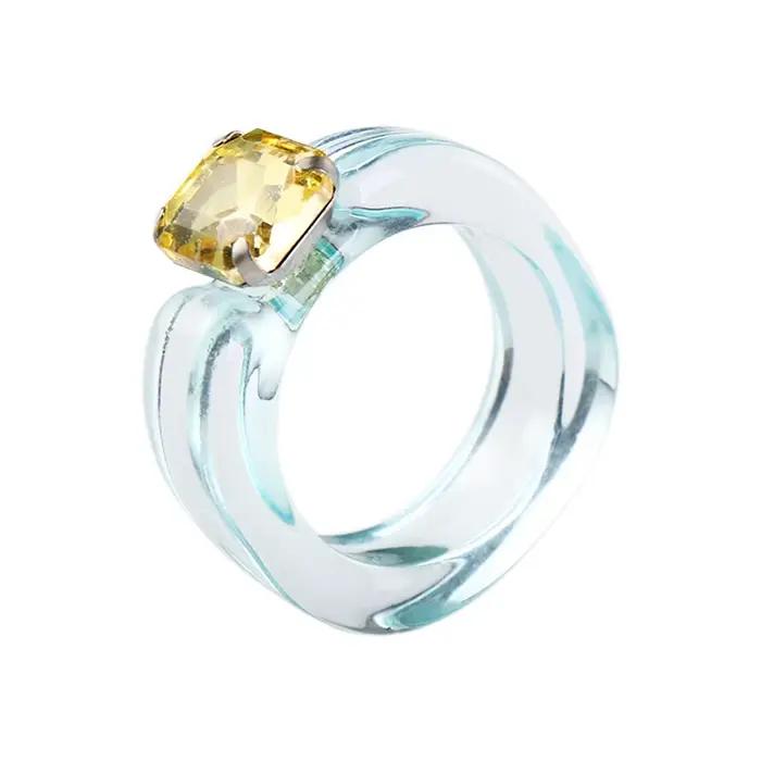 Bagues tendance vintage pour filles, en résine acrylique transparente avec strass, bijoux fantaisie