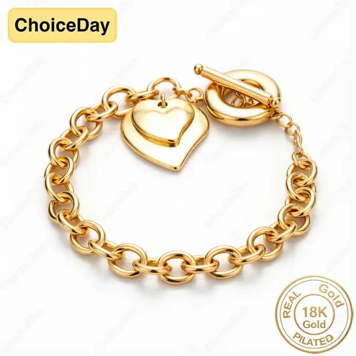 Bracelet Cœur Double Couche Plaqué Or 18K Brillant Exquis pour Femme - Accessoires et Cadeaux de Mar