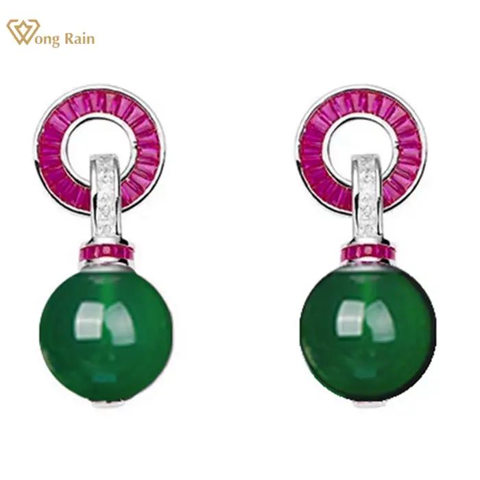 Wong Rain Vitnage – boucles d'oreilles pendantes en argent Sterling 925, Jade naturel, diamant à hau
