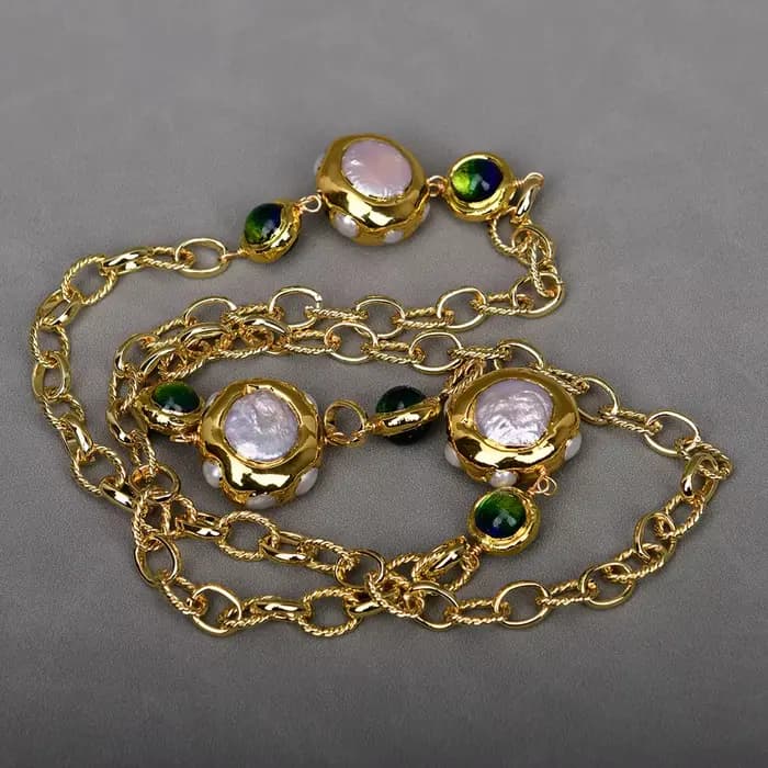 GG – collier en verre de Murano avec perles Keshi blanches de culture, bijoux esthétiques à la mode