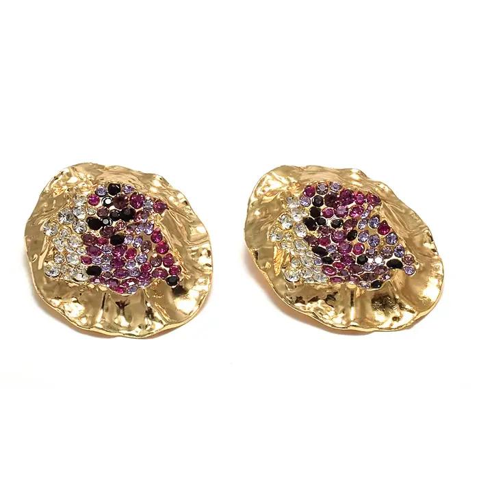 Grandes boucles d'oreilles rondes en métal pour femmes, Vintage, couleur or, cristal, Style européen