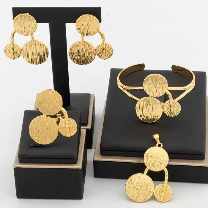 Ensemble de bijoux géométriques, pendentif de forme ronde, boucles d'oreilles plaquées or de dubaï, 