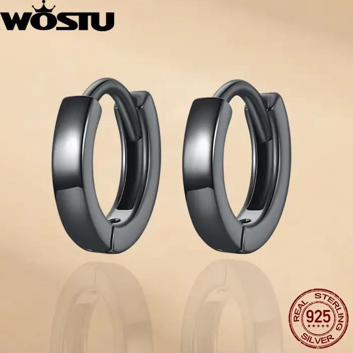 WOSTU – boucles d'oreilles créoles simples en argent Sterling 925, noir et or, style européen, boucl