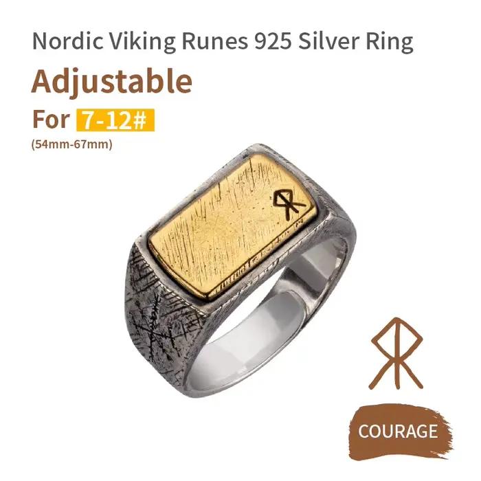 Bague marteau nordique en argent incrusté de cuivre, Rune Viking, bijoux en argent