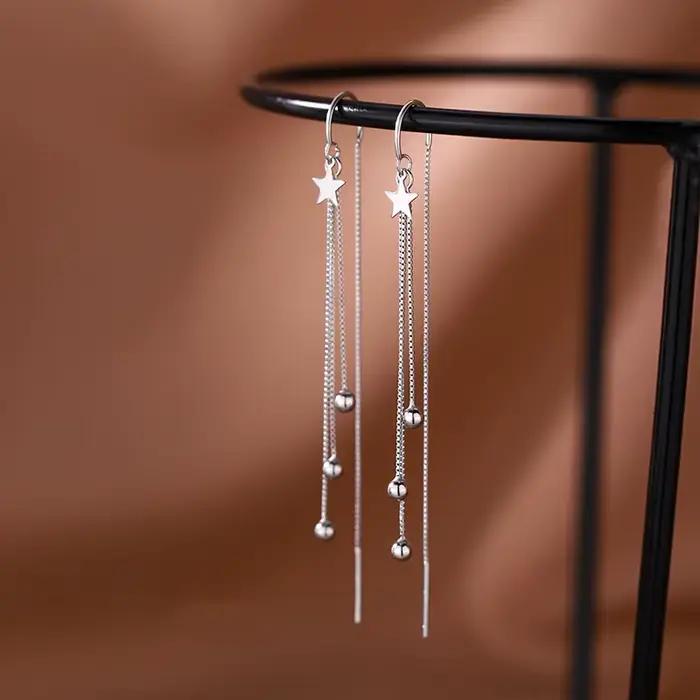Boucles d'oreilles longues pampilles en argent Sterling 925 pour femmes, bijoux exquis, accessoires,
