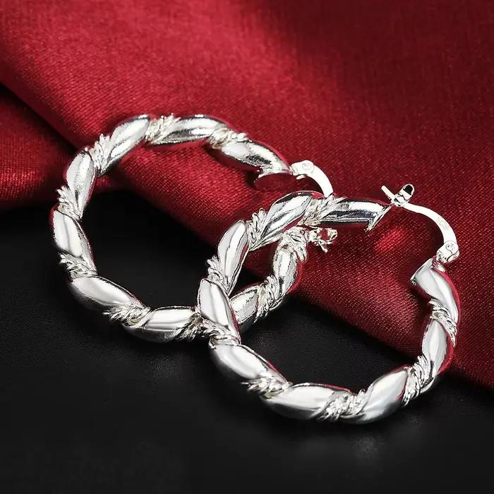 Boucles d'oreilles rondes en corde d'or 18 carats, grandes boucles d'oreilles de 4cm, en argent Ster