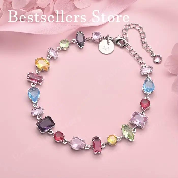 Bracelet de luxe en argent sterling 925 de 8 pouces avec zircon coloré exquis pour femmes, accessoir