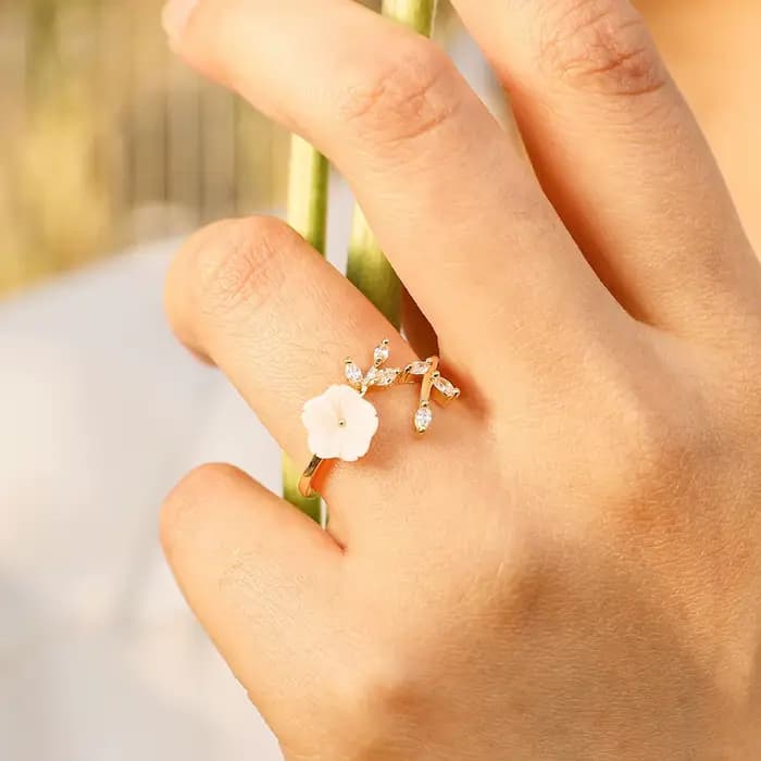 Bague de déclaration de fleur florale pour femmes, bague redimensionnée en acier inoxydable plaqué o