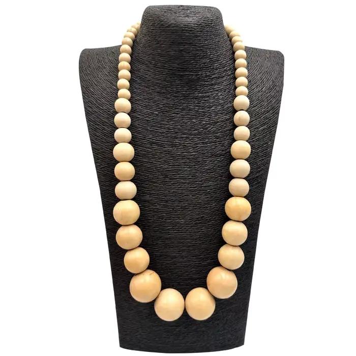 Collier Long grandes perles rondes Style femme chaîne de pull africain exagéré rétro chaîne perles a