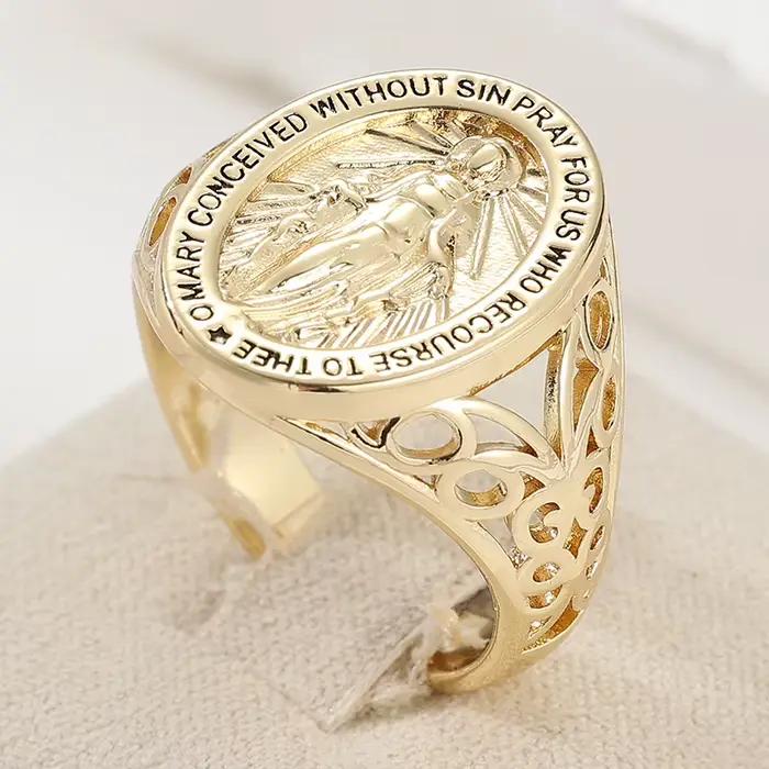 Bague vintage sculptée à la main pour femme, en métal doré, motif géométrique ajouré, pour usage quo
