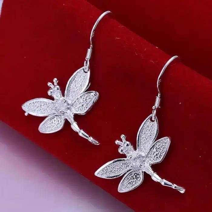 Boucles d'oreilles en argent regardé 925 pour femmes, conception de libellule en pierre incrustée, b