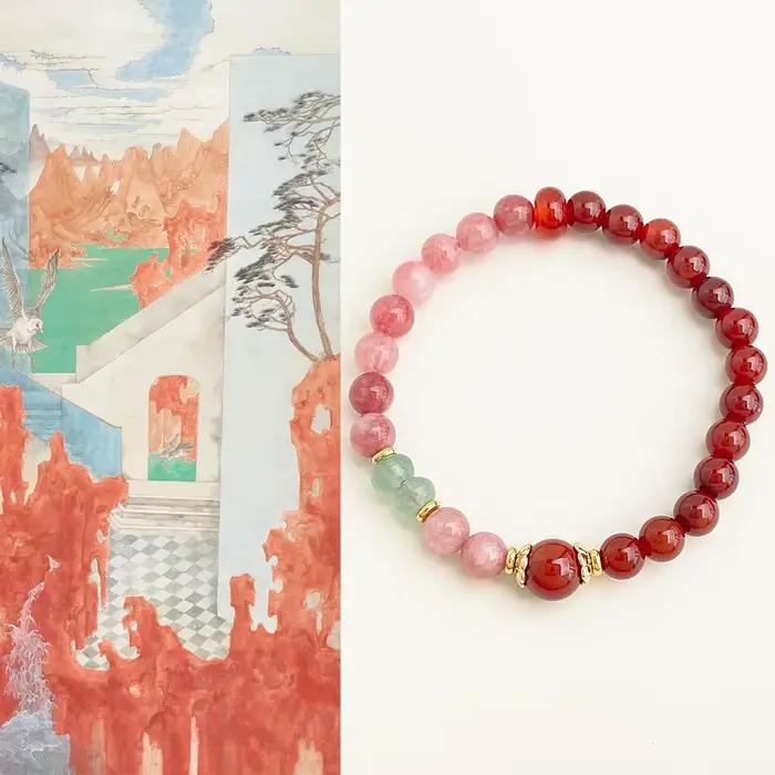 Bracelet Vintage pour femmes, Design Original, fait à la main, pierre naturelle, rose, rouge, Agate,