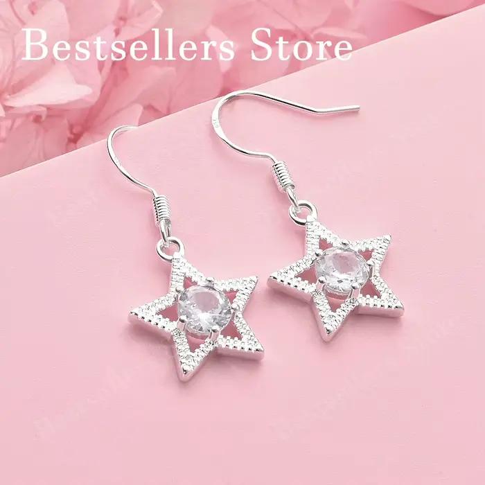 Boucles d'oreilles élégantes en argent sterling 925 avec zircon étoile de luxe pour femmes, cadeau d