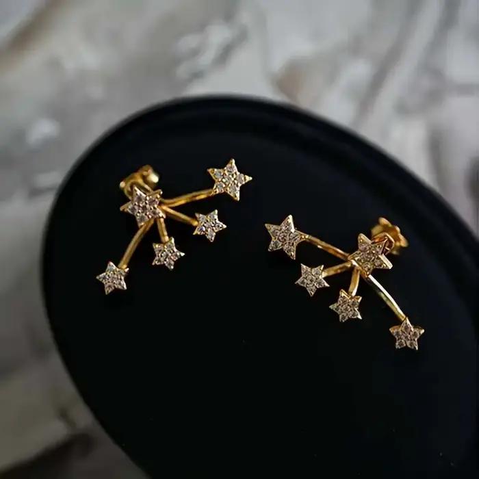 Boucles d'oreilles de luxe en forme d'étoile de cristal brillant pour femmes, boucles d'oreilles de 