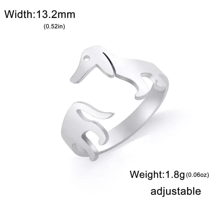 Skyrim Bague ouverte chien teckel pour femme, acier inoxydable, matiques réglables, bijoux animaux m