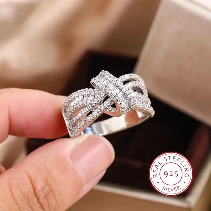Bague de luxe plaquée argent 925 pour femmes, nouvelle mode, bague de fête de mariage, nœud Unique, 