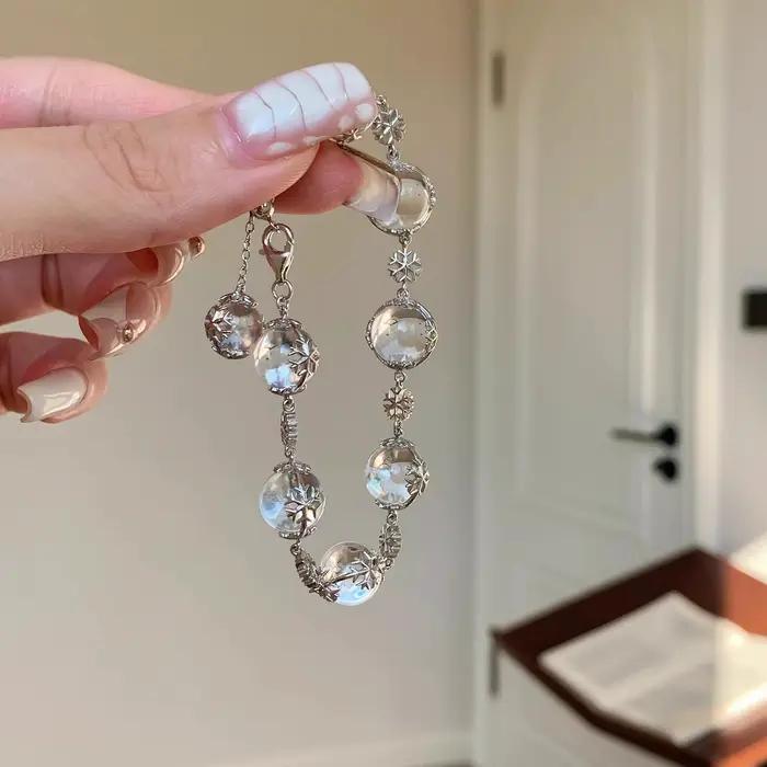 Inspiration incrustée de diamants, flocons de neige, cristal blanc, perles rondes, bracelets frais, 