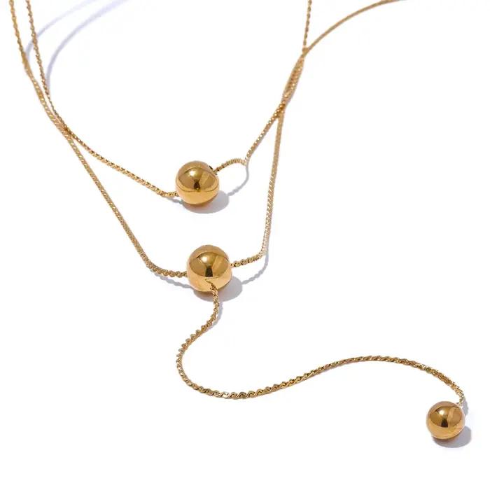 NiNice – collier en acier inoxydable, pendentif de perles rondes, Design suspendu à Double couche, c