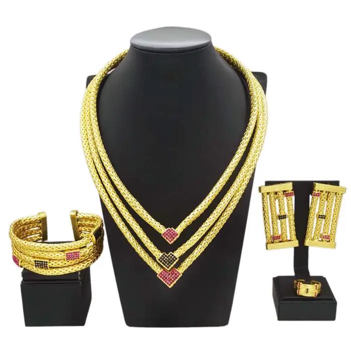 Bijoux plaqués or 24 carats pour femme, collier plaqué or coloré, boucles d'oreilles carrées, bracel