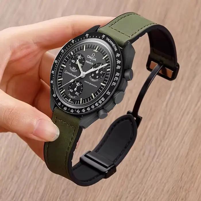 Cuir + Bracelet en Silicone pour Omega X Swatch Joint MoonSwatch Bracelet magnétique Bracelet Vintag